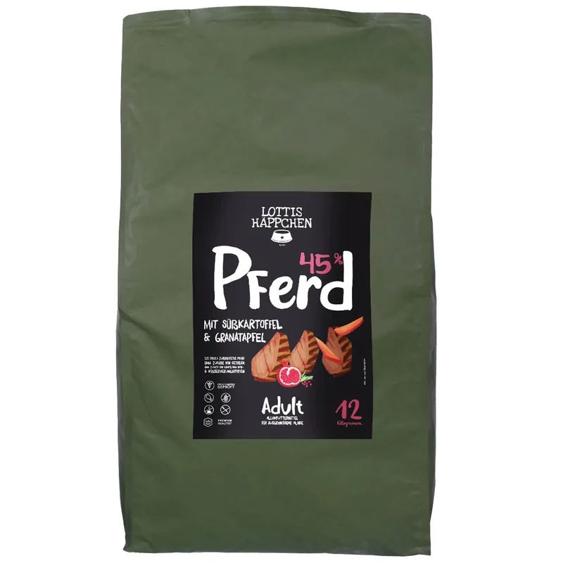 Meistverkauft Sparpaket 2 x 12 kg Lottis Häppchen Adult Pferd & Süßkartoffel Hunde Trockenfutter